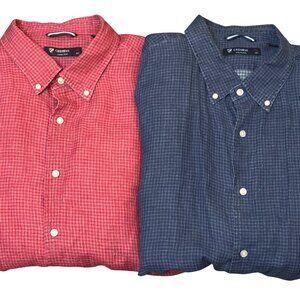 Lot of 2 Cremieux Collection XXL Linen Shirts: Gingham Button Down (Red & Blue)